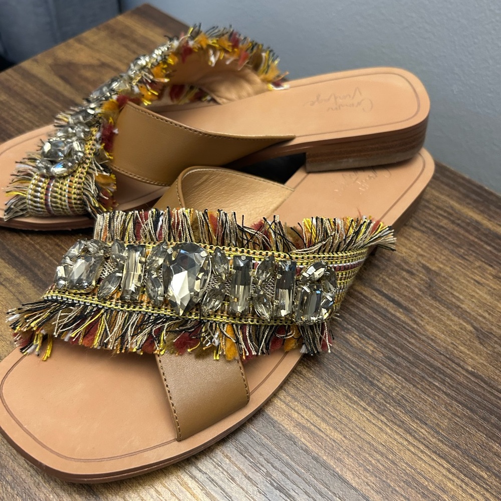 Brown Sandals with Decorative Fringe and Flat Sole
